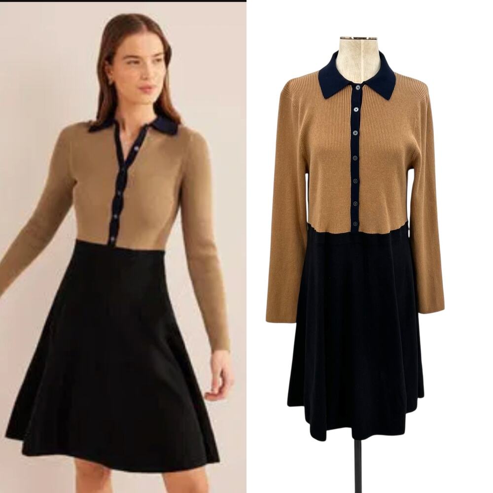 Boden Tan and Black Collared Dress